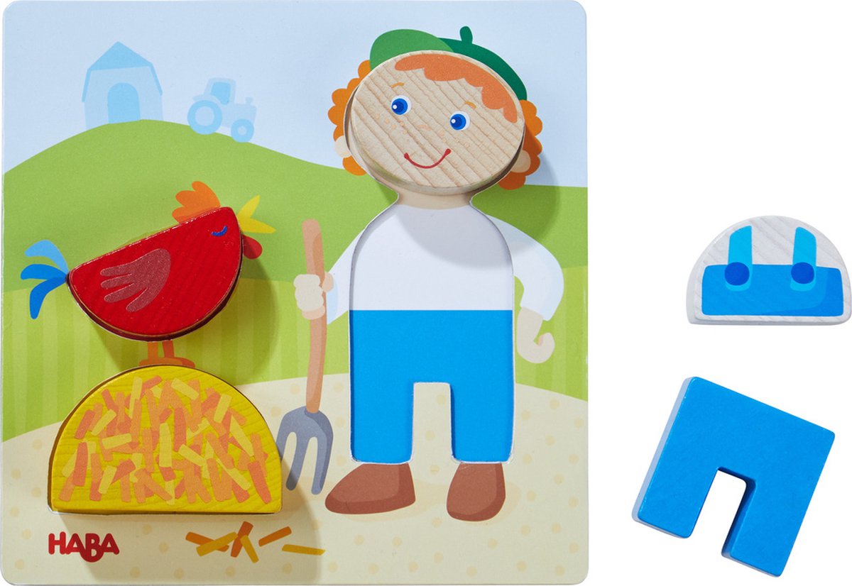 HABA vormenpuzzel Boerderij junior 15 x 15 cm hout 17 delig