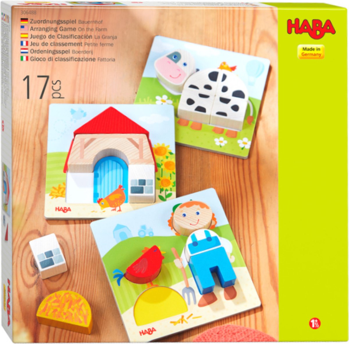 HABA vormenpuzzel Boerderij junior 15 x 15 cm hout 17 delig