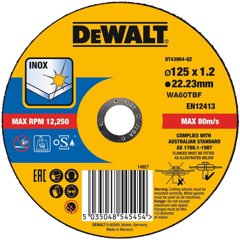 DeWalt Extreme 2X Doorslijpschijf INOX 125 x 1.2 x 22,2mm - DT43904-QZ