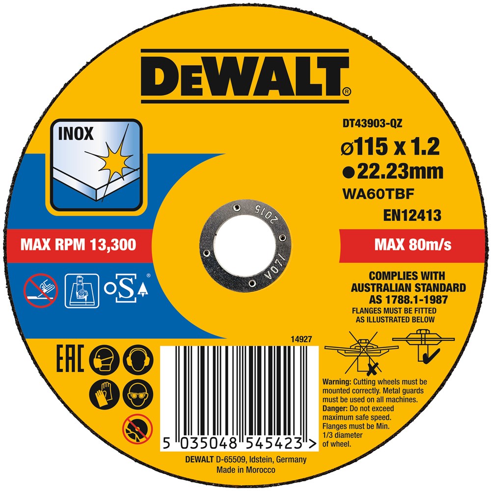 DeWalt Extreme 2X Doorslijpschijf INOX 115 x 1.2 x 22,2mm - DT43903-QZ