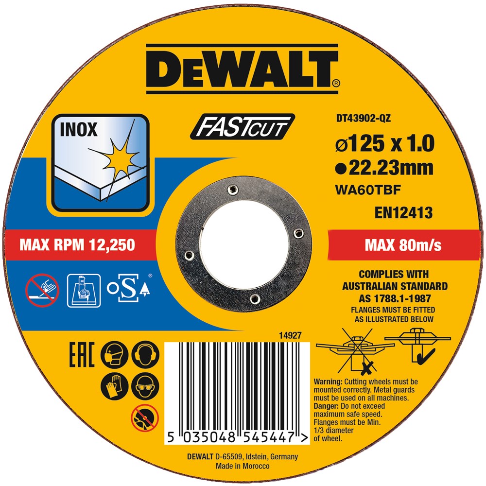 DeWalt Extreme 2X Doorslijpschijf INOX 125 x 1 x 22,2mm - DT43902-QZ - 25 stuks