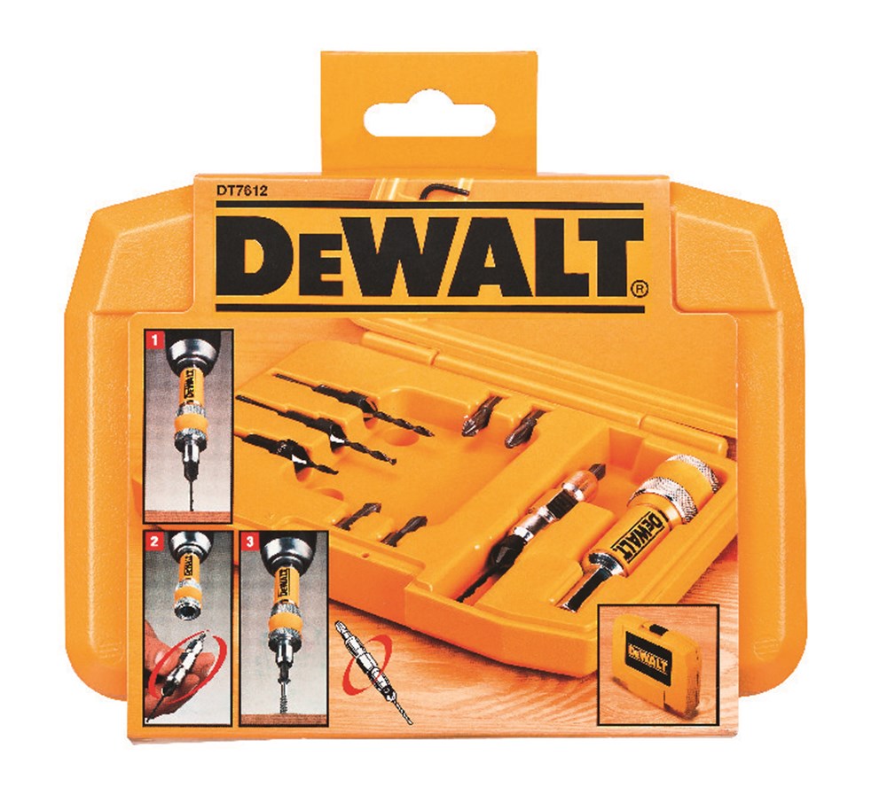 DeWalt Tough Case, 10-delig, Flip drive met snelkoppeling, voorboren maten Ø6,8,10,12 met verzinkboor, 3 x Pz2 en 2 x Ph2 schroefbits - DT7612-XJ