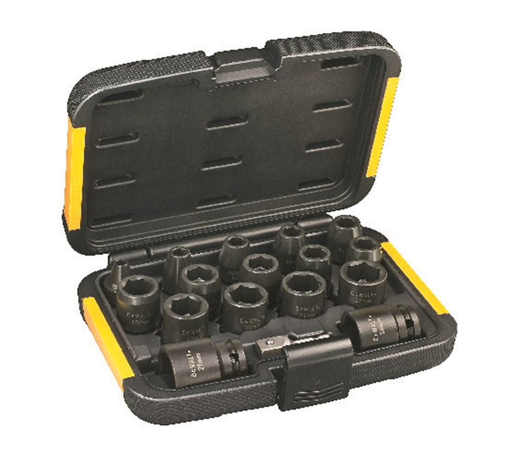 DeWalt Doppenset 17-delig (6,8,10,11,12,13,14,16,17,18,19,20,21,22,24,27mm & 1/4" naar 1/2" Adapter) - DT7506-QZ