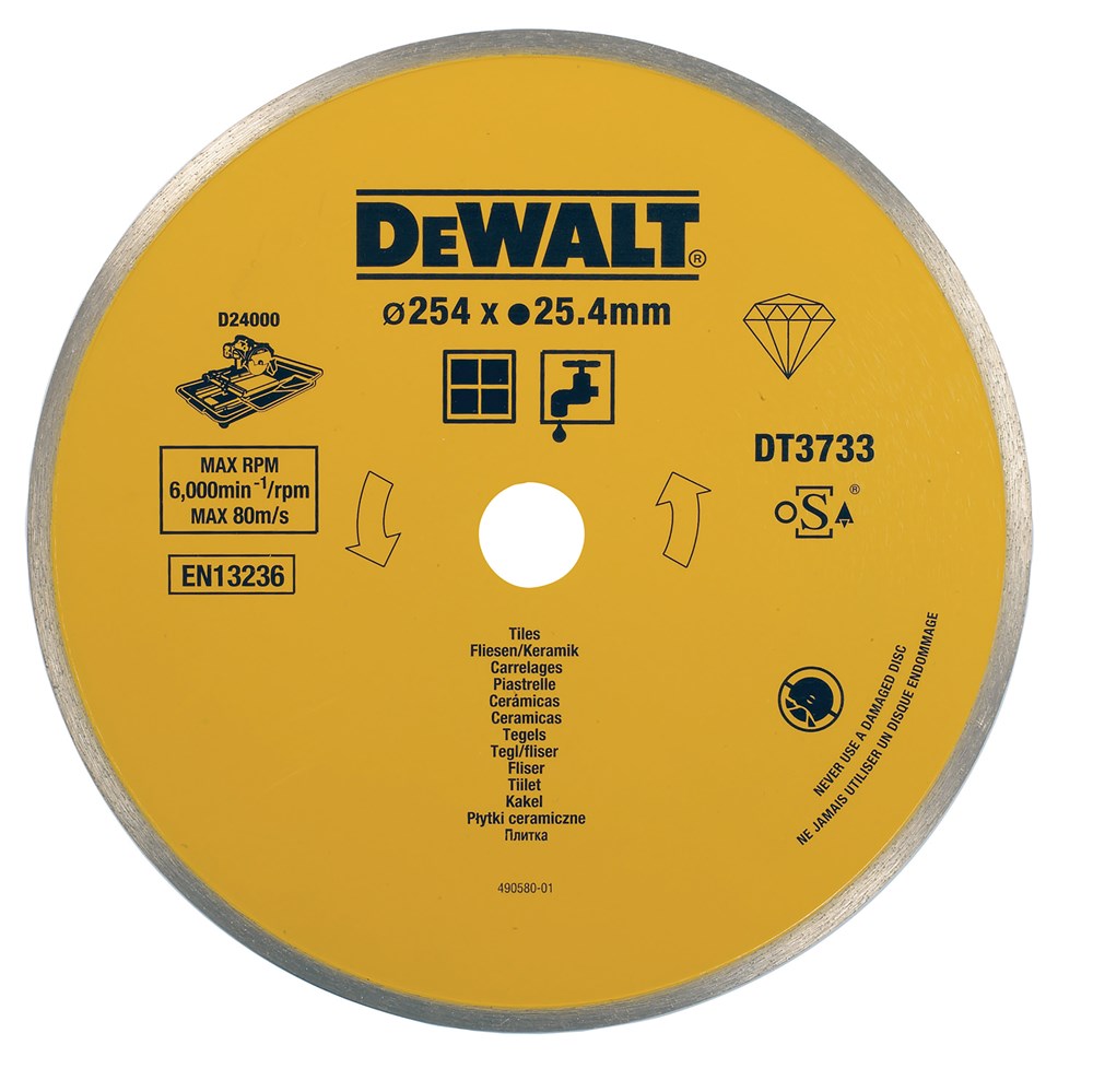 DeWalt Diamantblad, met gesloten rand, voor aardewerk/steen, Ø250mm, asgat 25,4mm - DT3734-XJ