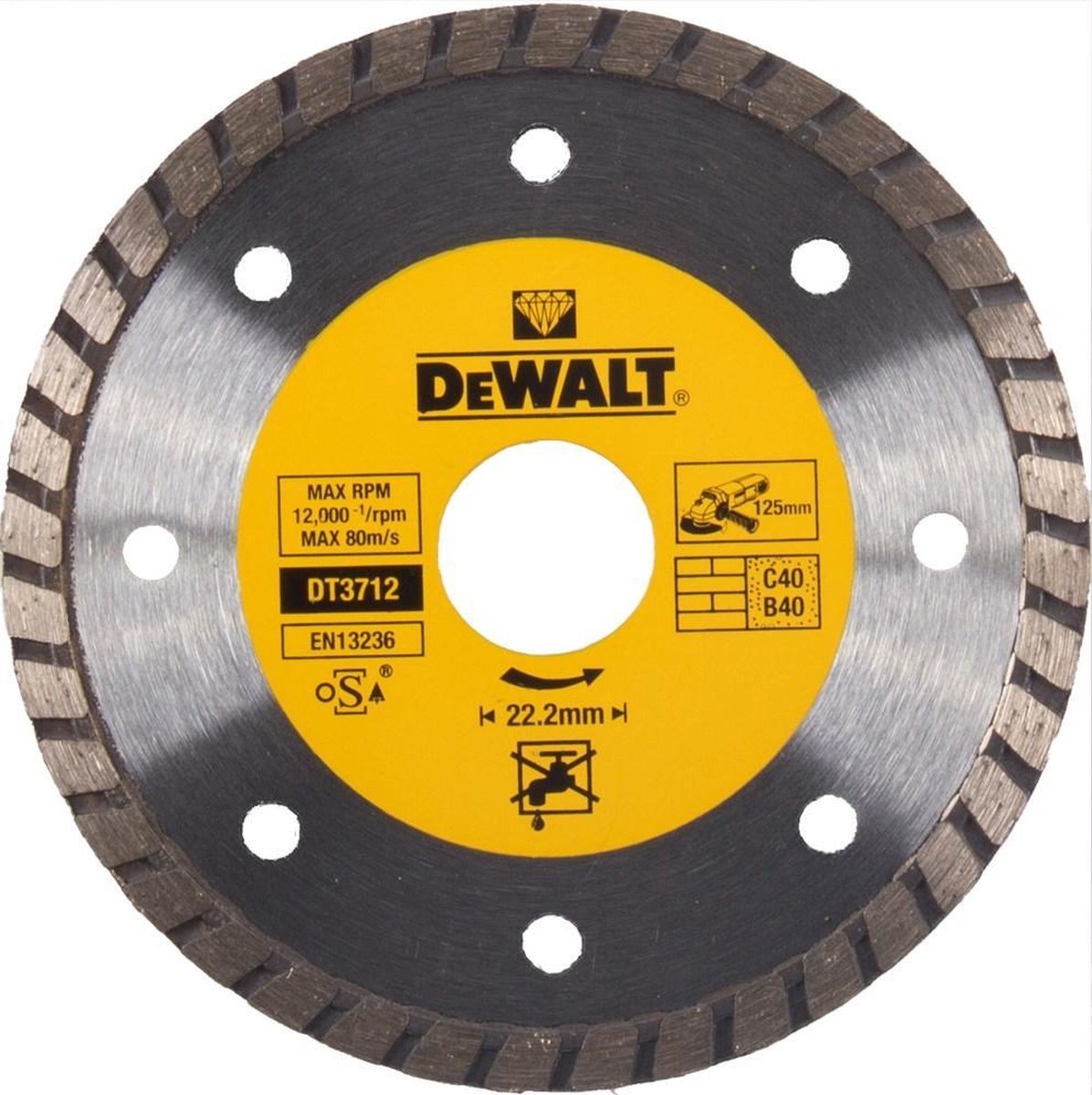 DeWalt Diamantblad, turbo, Ø125mm/22.2mm, universeel - DT3712-QZ