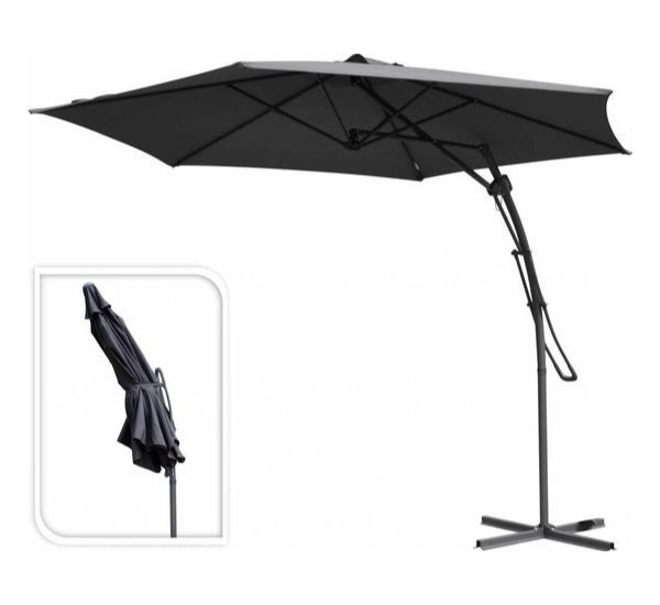 Huismerk Premium Push-Up Zweefparasol - Ø300 cm - Grijs