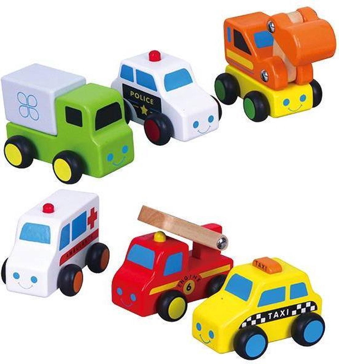Viga Toys voertuigen hout 5 cm 6 stuks multicolor