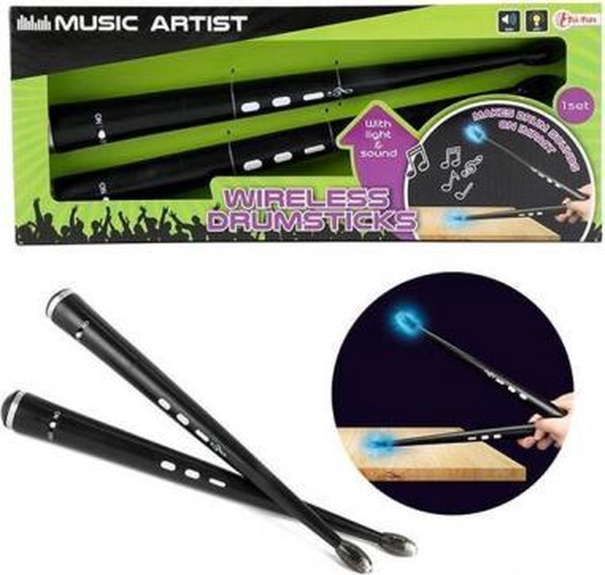 Toi-Toys Toi Toys draadloze drumstokken Music Artist 2 delig - Zwart