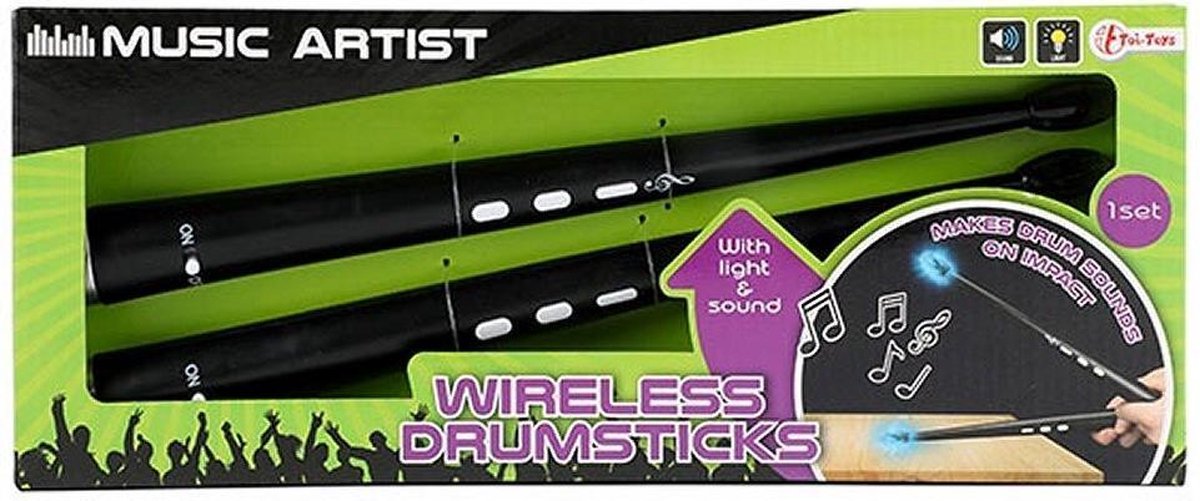 Toi-Toys Toi Toys draadloze drumstokken Music Artist 2 delig - Zwart