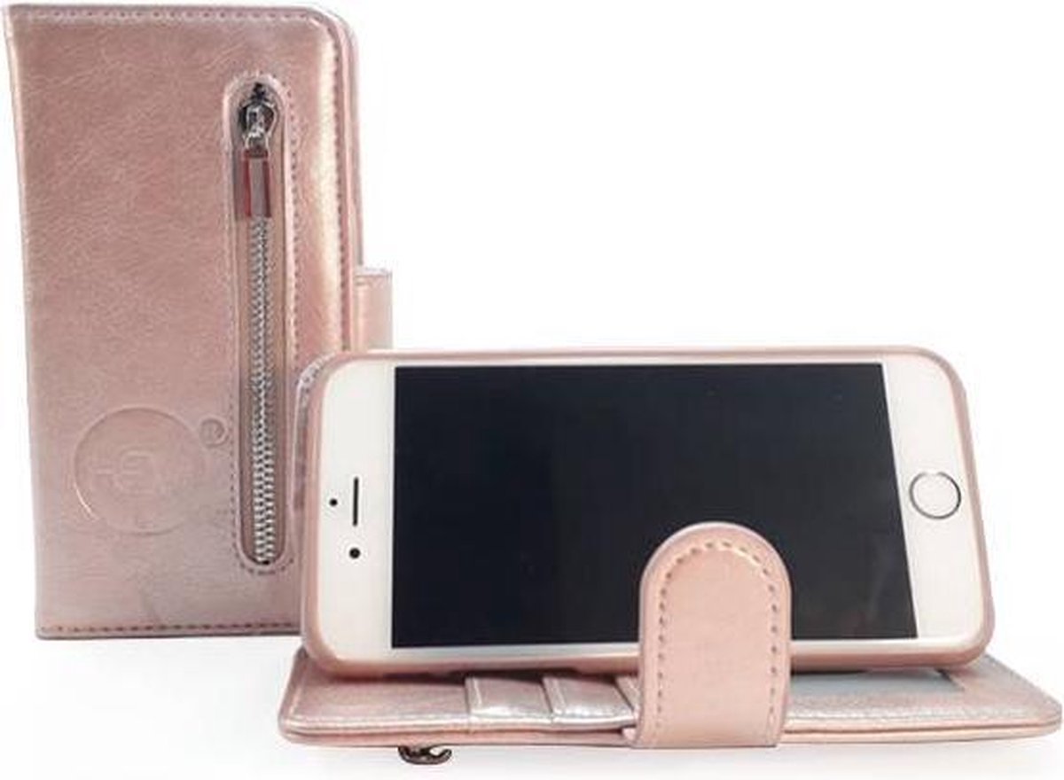 Hem Apple Iphone 12 - Rosé Gold Leren Rits Portemonnee Hoesje - Lederen Wallet Case Tpu Meegekleurde Binnenkant- Book Case - - Roze