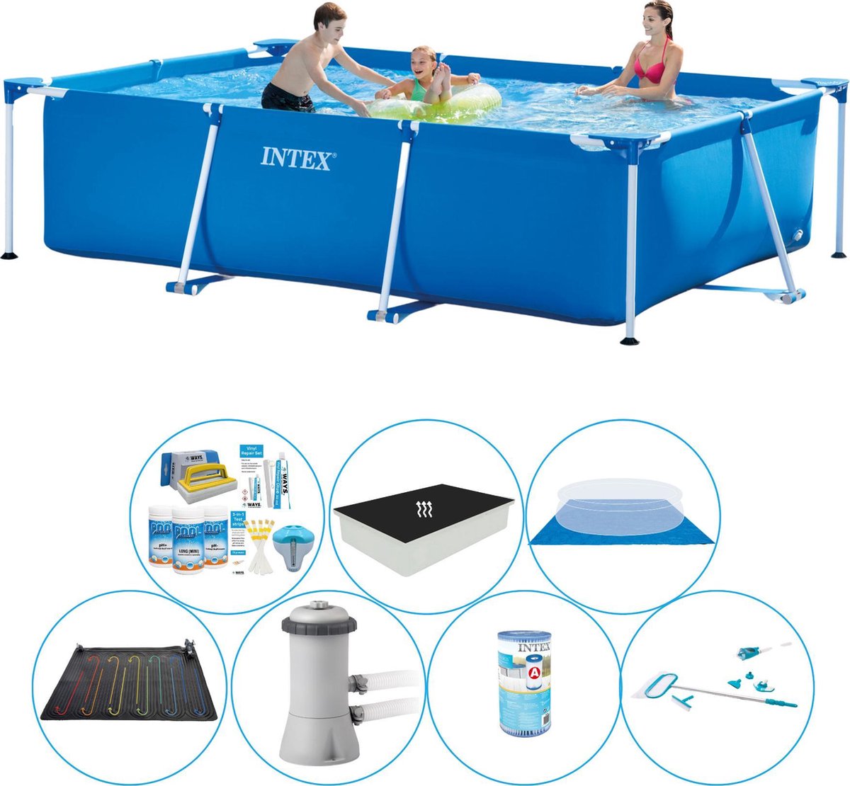 Intex Frame Pool Rechthoekig 300x200x75 Cm - Alles In 1 Zwembad Set - Blauw