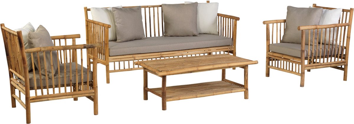 Exotan Bamboo Stoel-bank Loungeset 4-delig - Beige