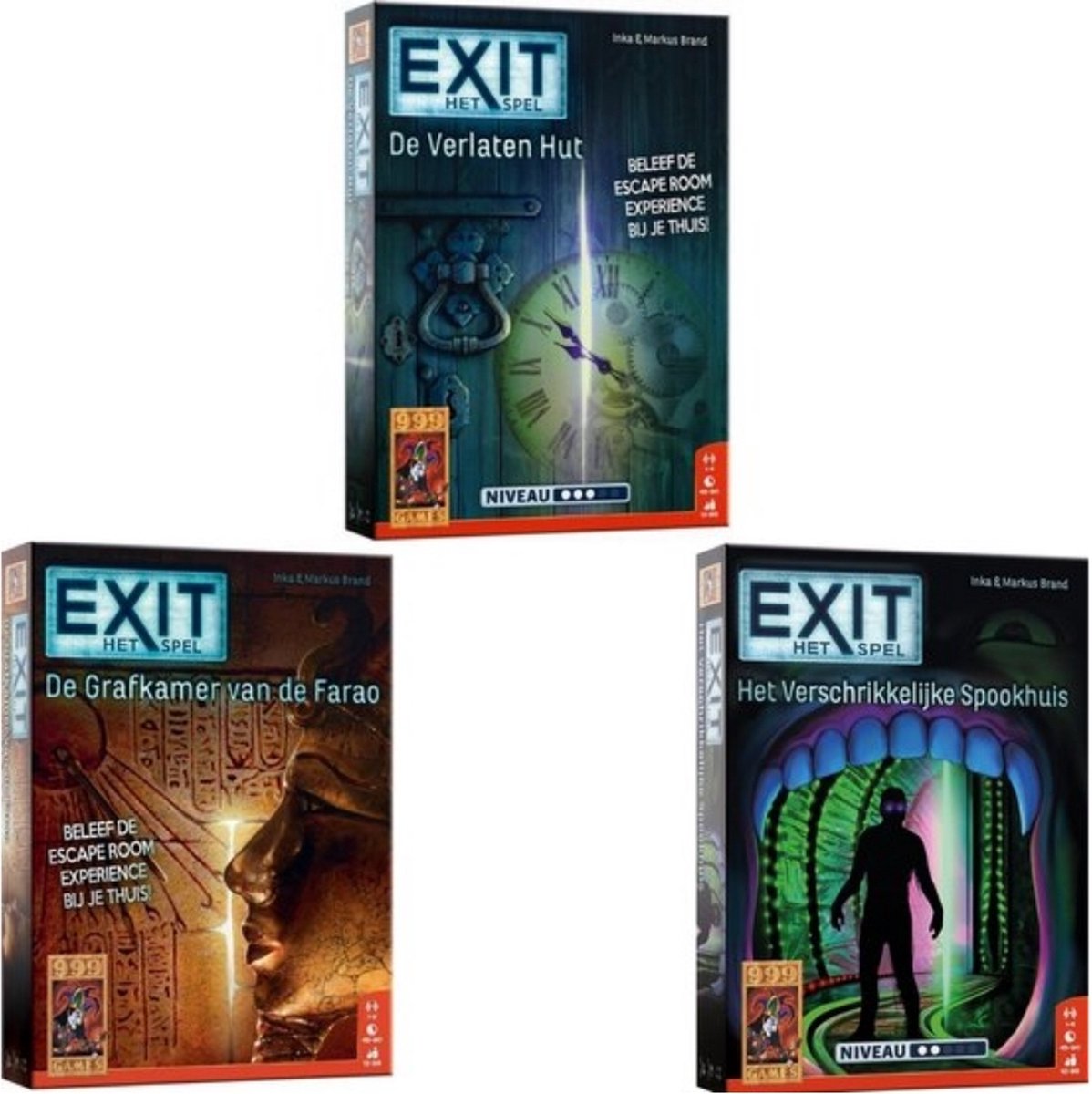 999Games Spellenbundel - 3 Stuks - Exit - De Verlaten Hut & De Grafkamer Van De Farao & Het Verschrikkelijke Spookhuis