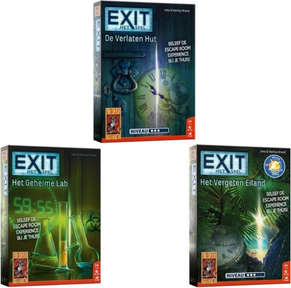 999Games Spellenbundel - 3 Stuks - Exit - De Verlaten Hut & Het Geheime Lab & Het Vergeten Eiland