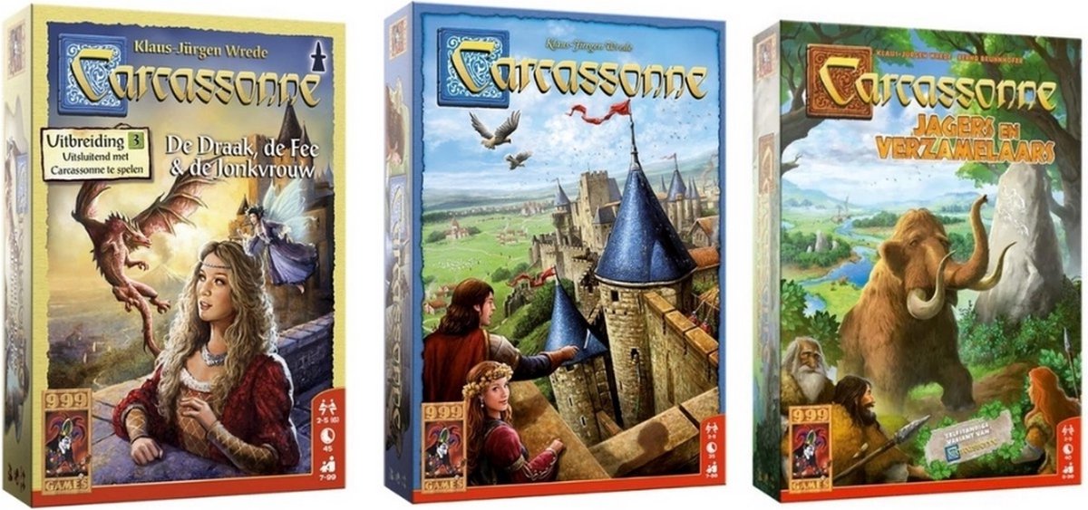 Spellenbundel - 3 Stuks - Carcassonne & De Draak, De Fee En De Jonkvrouw & Jagers En Verzamelaars