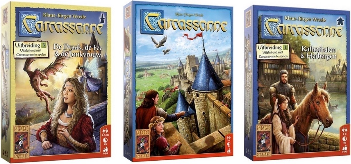 Spellenbundel - 3 Stuks - Carcassonne & De Draak, De Fee En De Jonkvrouw & Kathedralen En Herbergen