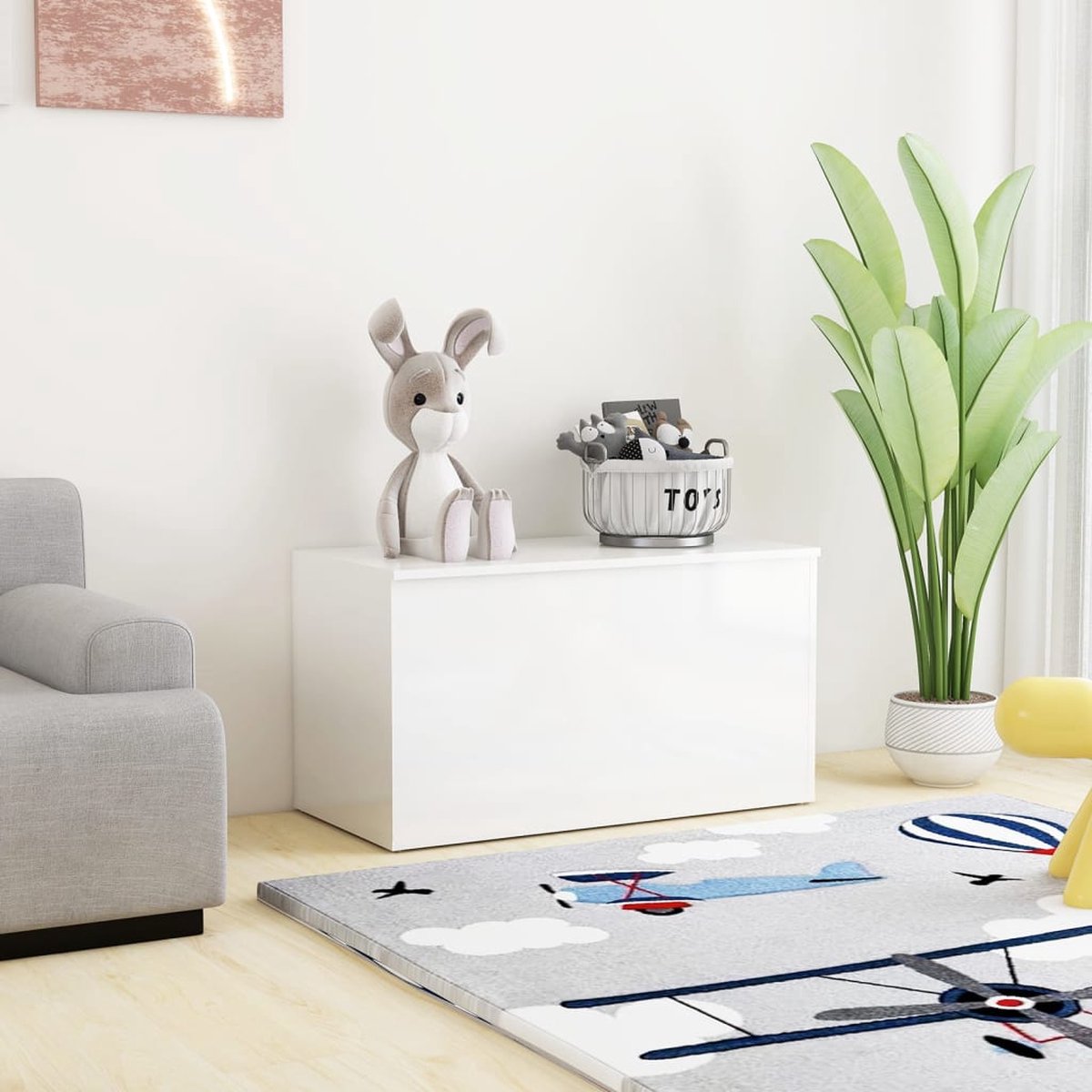 Vidaxl Opbergkist 84x42x46 Cm Spaanplaat Hoogglans - Wit