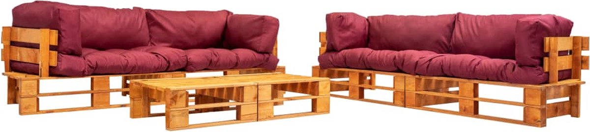 Vidaxl 6-delige Loungeset Pallet Met Rode Kussens Hout - Rood