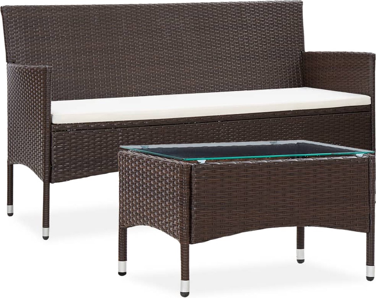 Vidaxl 2-delige Loungeset Met Kussen Poly Rattan - Bruin