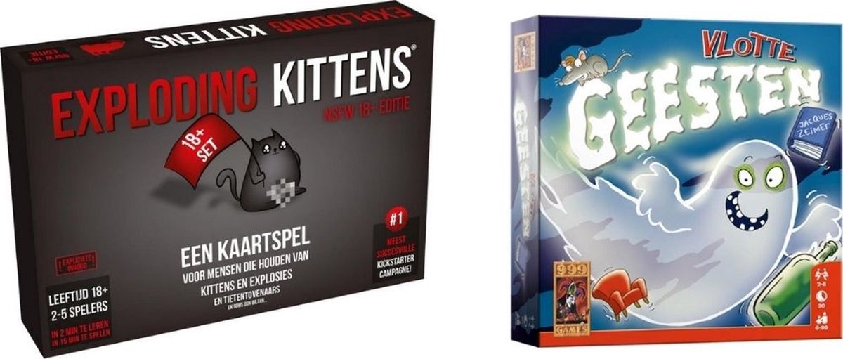 999Games Spellenbundel - Kaartspel - 2 Stuks - Exploding Kittens Nsfw (18+) & Vlotte Geesten