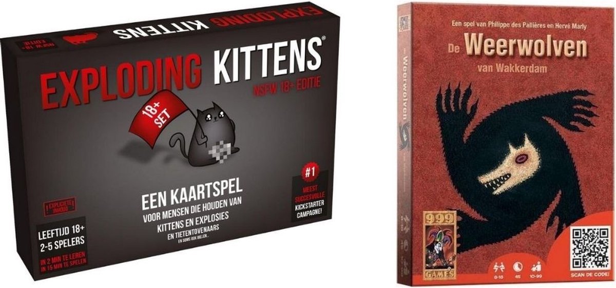 999Games Spellenbundel - Kaartspel - 2 Stuks - Exploding Kittens Nsfw (18+) & Weerwolven Van Wakkerdam