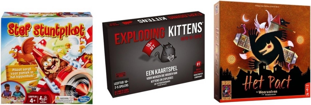 999Games Spellenbundel - Exploding Kittens Nsfw (18+) & Weerwolven Van Wakkerdam: Het Pact & Stef Stuntpiloot