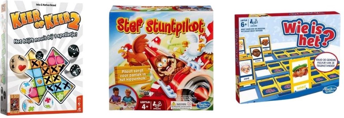 999Games Spellenbundel - 3 Stuks - Keer Op Keer 2 & Wie Is Het? & Stef Stuntpiloot