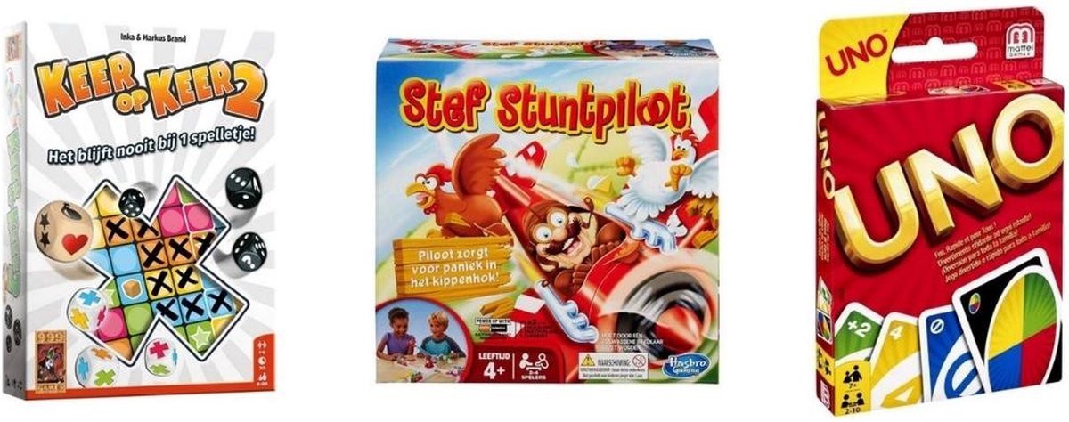 999Games Spellenbundel - 3 Stuks - Keer Op Keer 2 & Uno & Stef Stuntpiloot