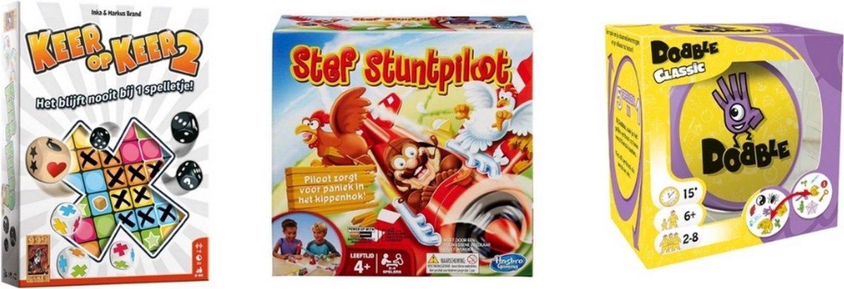 999Games Spellenbundel - 3 Stuks - Keer Op Keer 2 & Dobble Classic & Stef Stuntpiloot