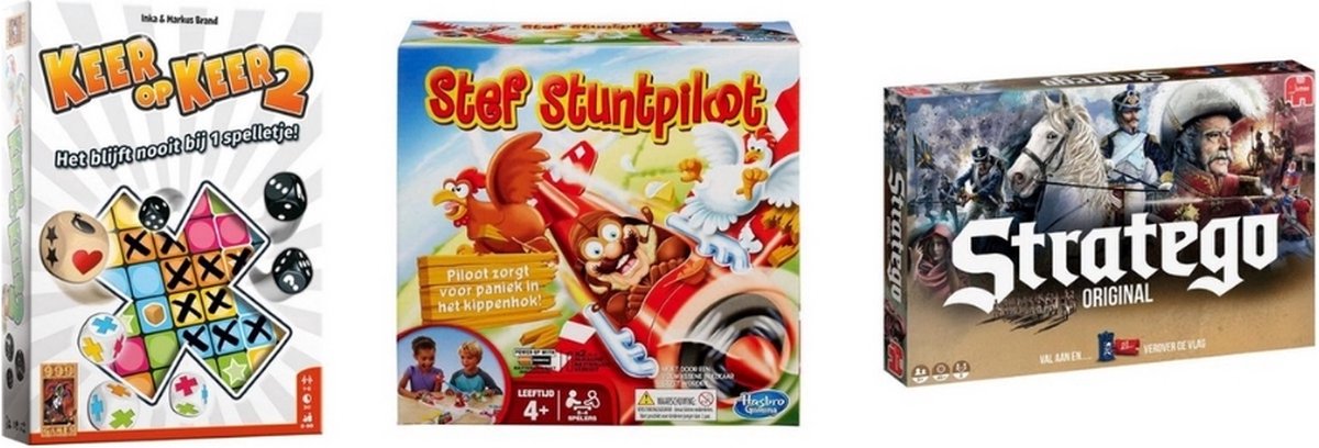 999Games Spellenbundel - 3 Stuks - Keer Op Keer 2 & Stratego & Stef Stuntpiloot