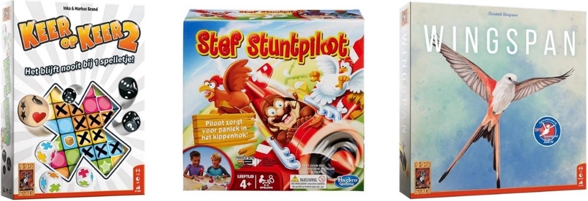 999Games Spellenbundel - 3 Stuks - Keer Op Keer 2 & Wingspan & Stef Stuntpiloot