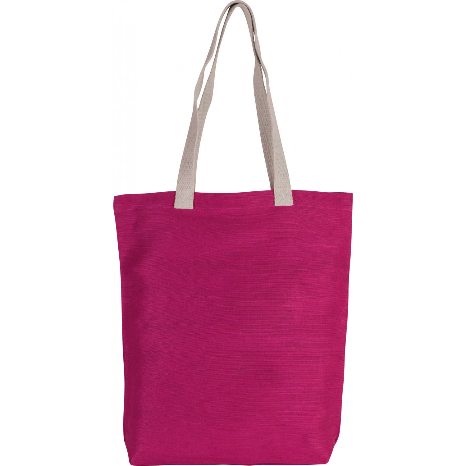 Bellatio Design Katoenen Schoudertasje In Het Fuchsia Met Ecru Hangsels 38 X 42 Cm - Schoudertas - Roze