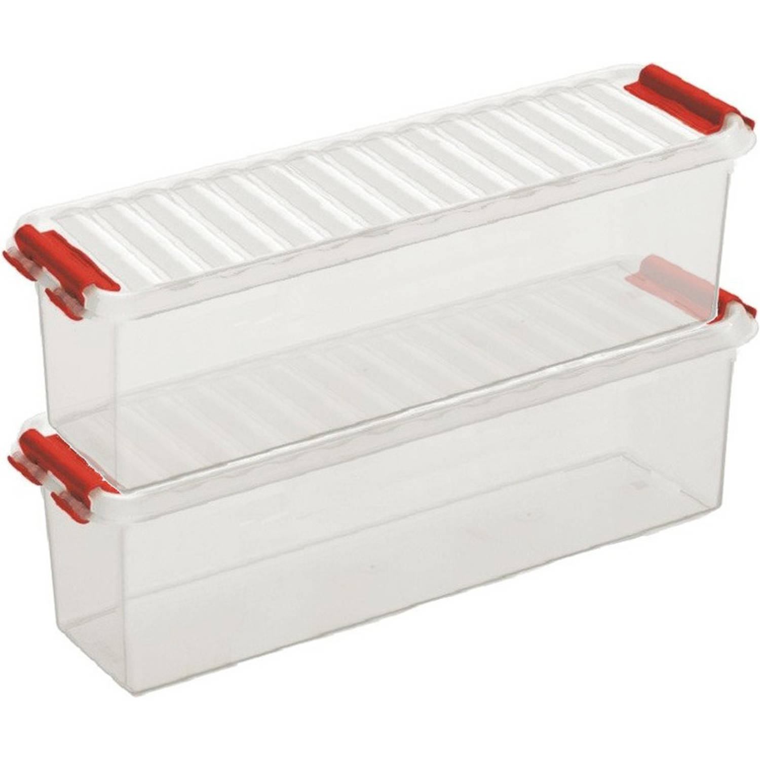 2x Kunststof Stapelbare Opbergbak 1,3 Liter 27 X 8,4 X 9 Cm - Opbergbox