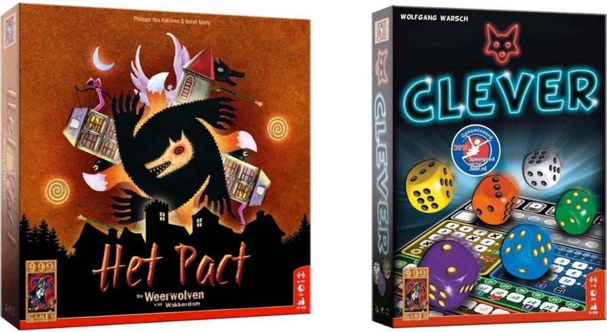 999Games Spellenbundel - Kaartspel - 2 Stuks - De Weerwolven Van Wakkerdam: Het Pact & Clever