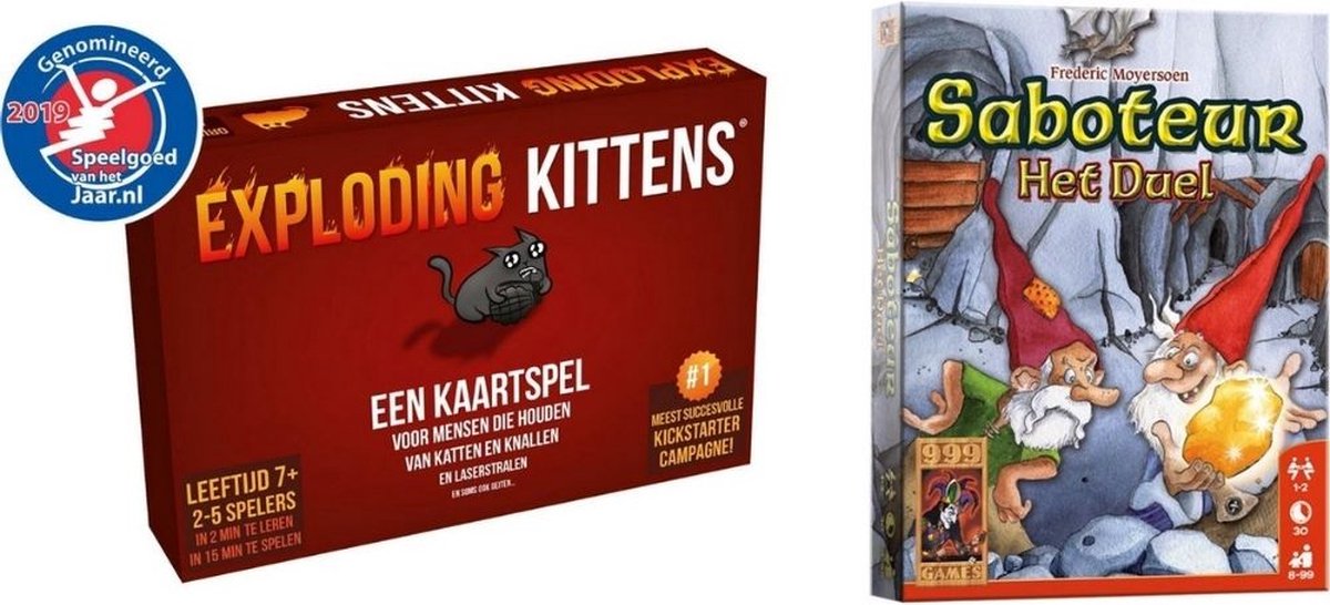 999Games Spellenbundel - Kaartspel - 2 Stuks - Exploding Kittens & Saboteur: Het Duel