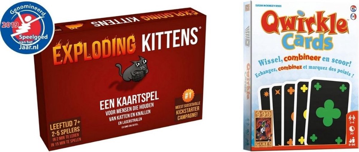 999Games Spellenbundel - Kaartspel - 2 Stuks - Exploding Kittens & Qwirkle