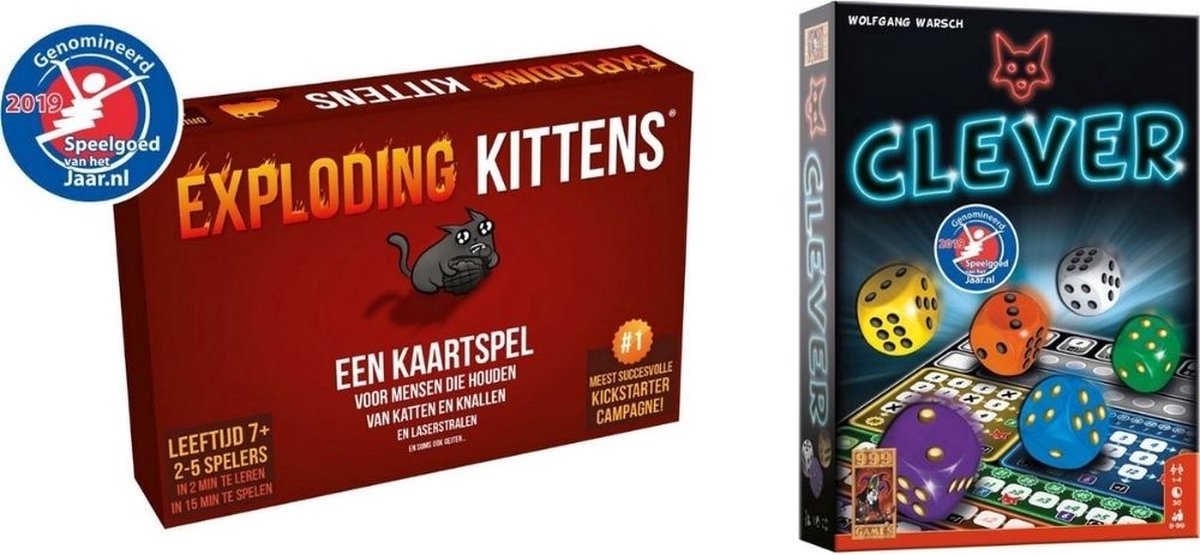 999Games Spellenbundel - Kaartspel - 2 Stuks - Exploding Kittens & Clever