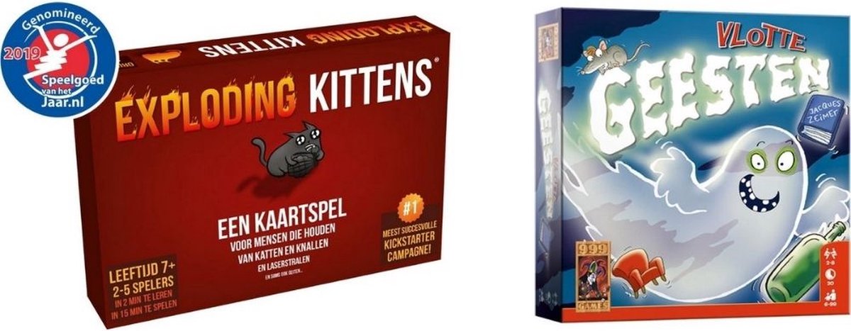 999Games Spellenbundel - Kaartspel - 2 Stuks - Exploding Kittens & Vlotte Geesten