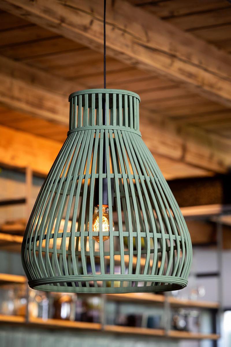 Light & Living Timaka Hanglamp - Rieten Kooi - Ø45 Cm - - Groen