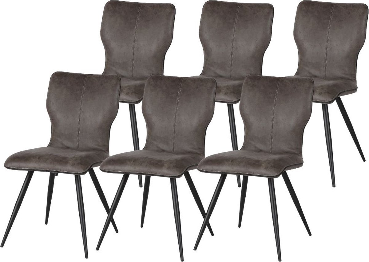 Ways. - Stijlvolle Eetkamerstoelen Modern En Comfortabel Design - Houten Poten - 6 Stuks - Grijs