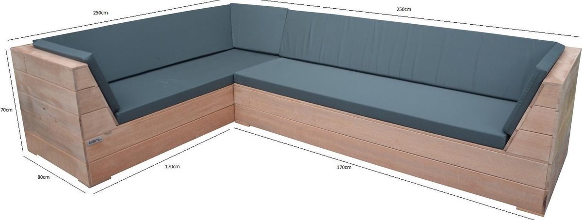 Wood4you - Loungeset 6 Bankirai 250cm/250cm Incl Kussens - Bruin