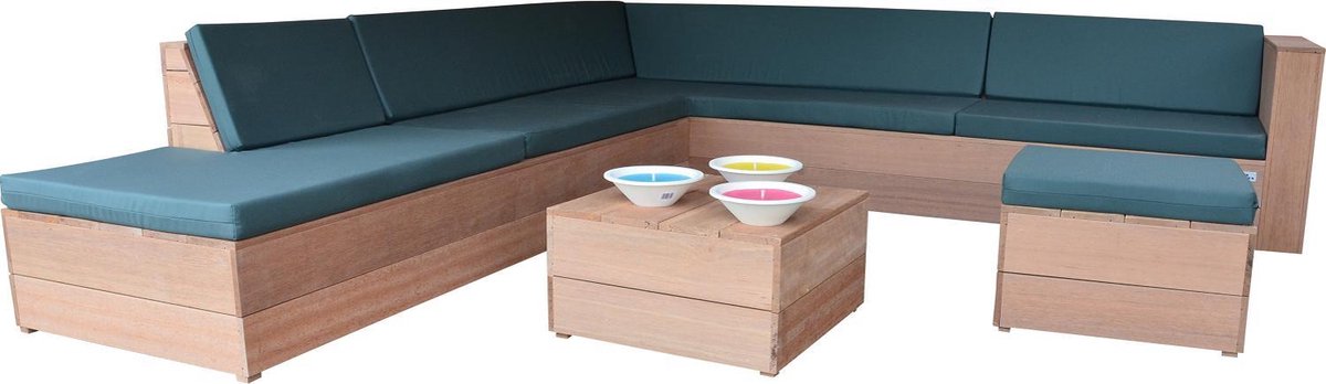 Wood4you - Loungeset 7 Bankirai 250cm/200cm Incl Kussens (L-vorm) - Bruin