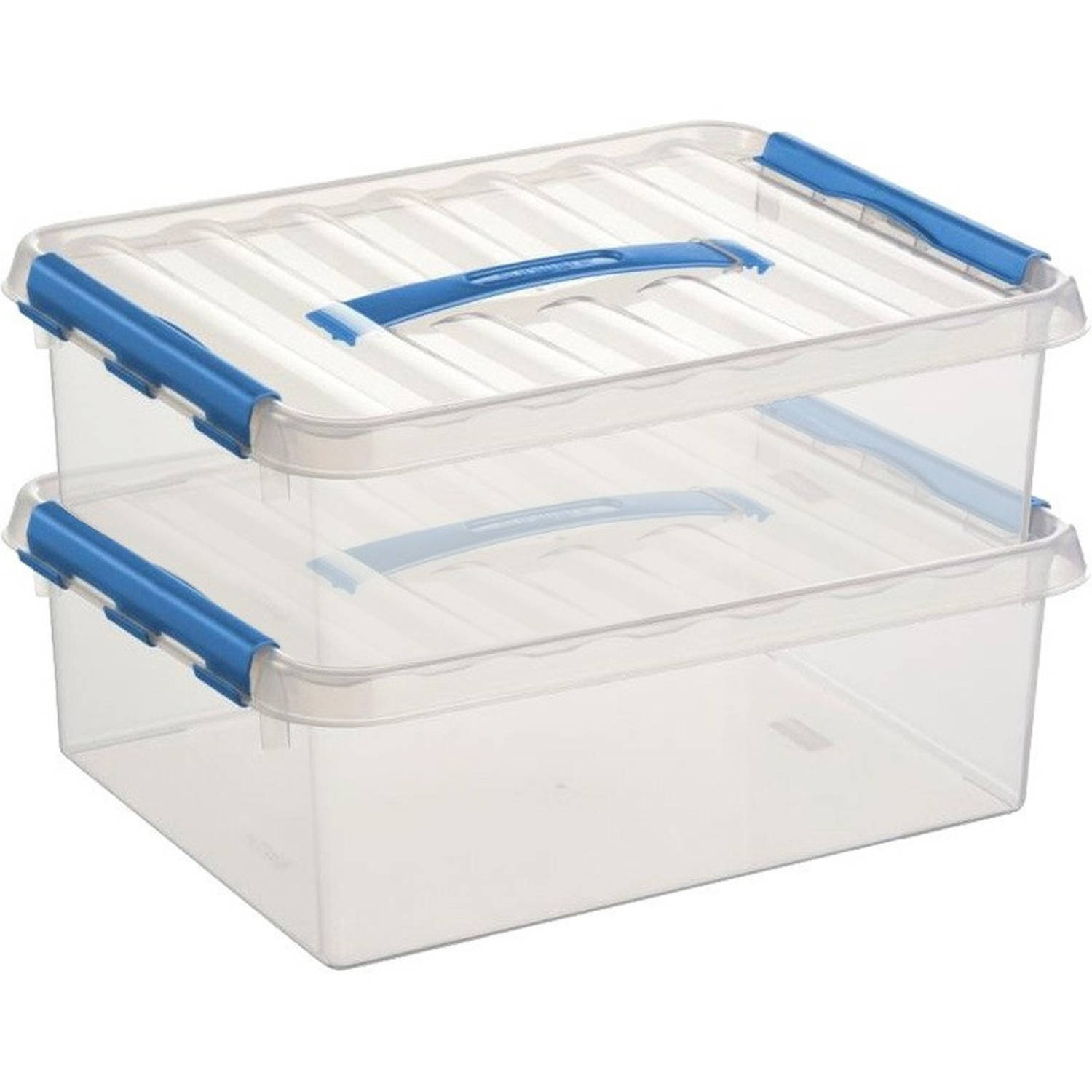 2x Kunststof Stapelbare Opbergbak 10 Liter 38 X 30 X 12 Cm - Opbergbox - Blauw