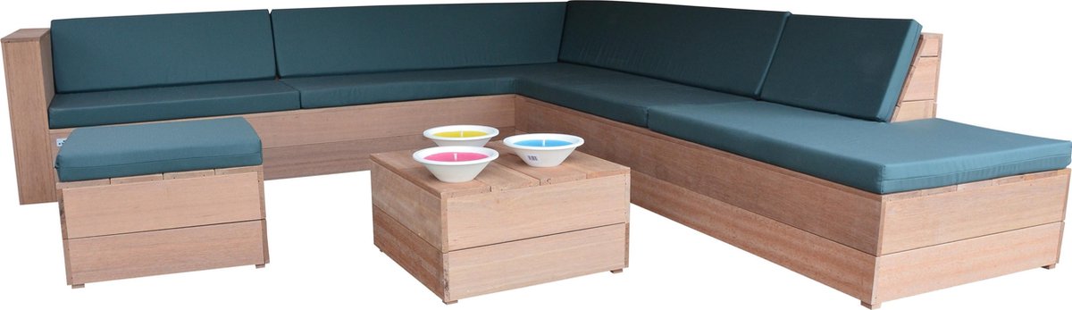 Wood4you - Loungeset 7 Bankirai 250cm/200cm Incl Kussens (Gl-vorm) - Bruin