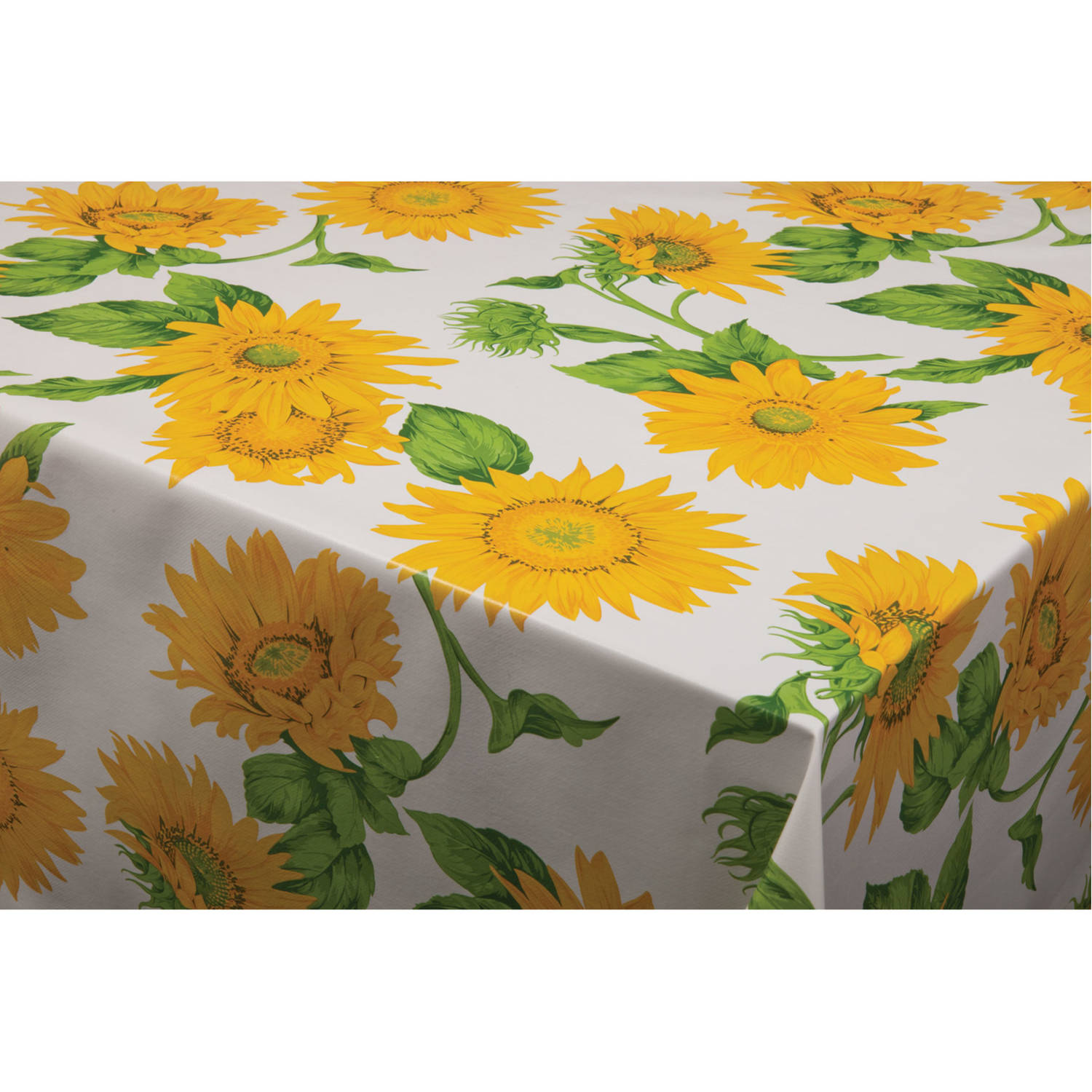 Bellatio Design Tafelzeil/tafelkleed Met Zonnebloemen Print 140 X 300 Cm - Tafelzeilen - Wit