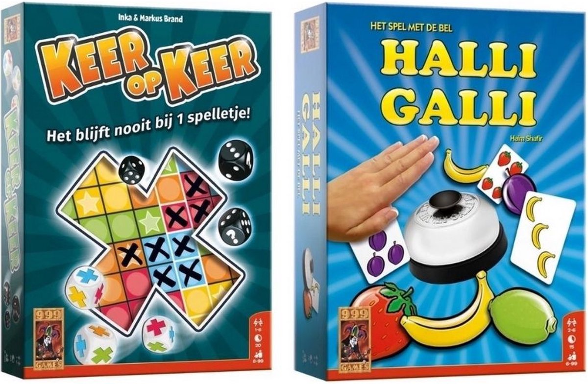 999Games Spellenbundel - Dobbelspel - 2 Stuks - Halli Galli & Keer Op Keer