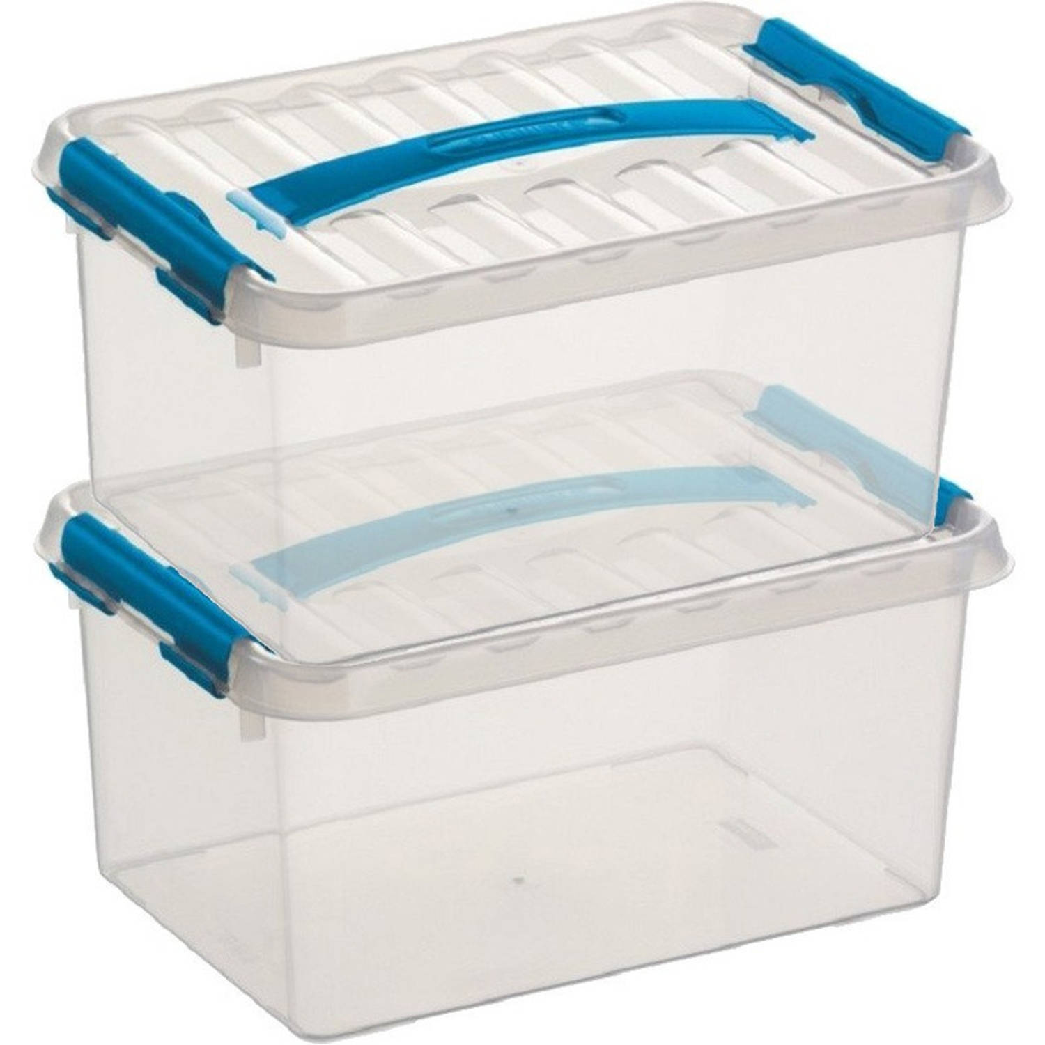 2x Kunststof Stapelbare Opbergbak 6 Liter 30 X 20 X 14 Cm - Opbergbox - Blauw