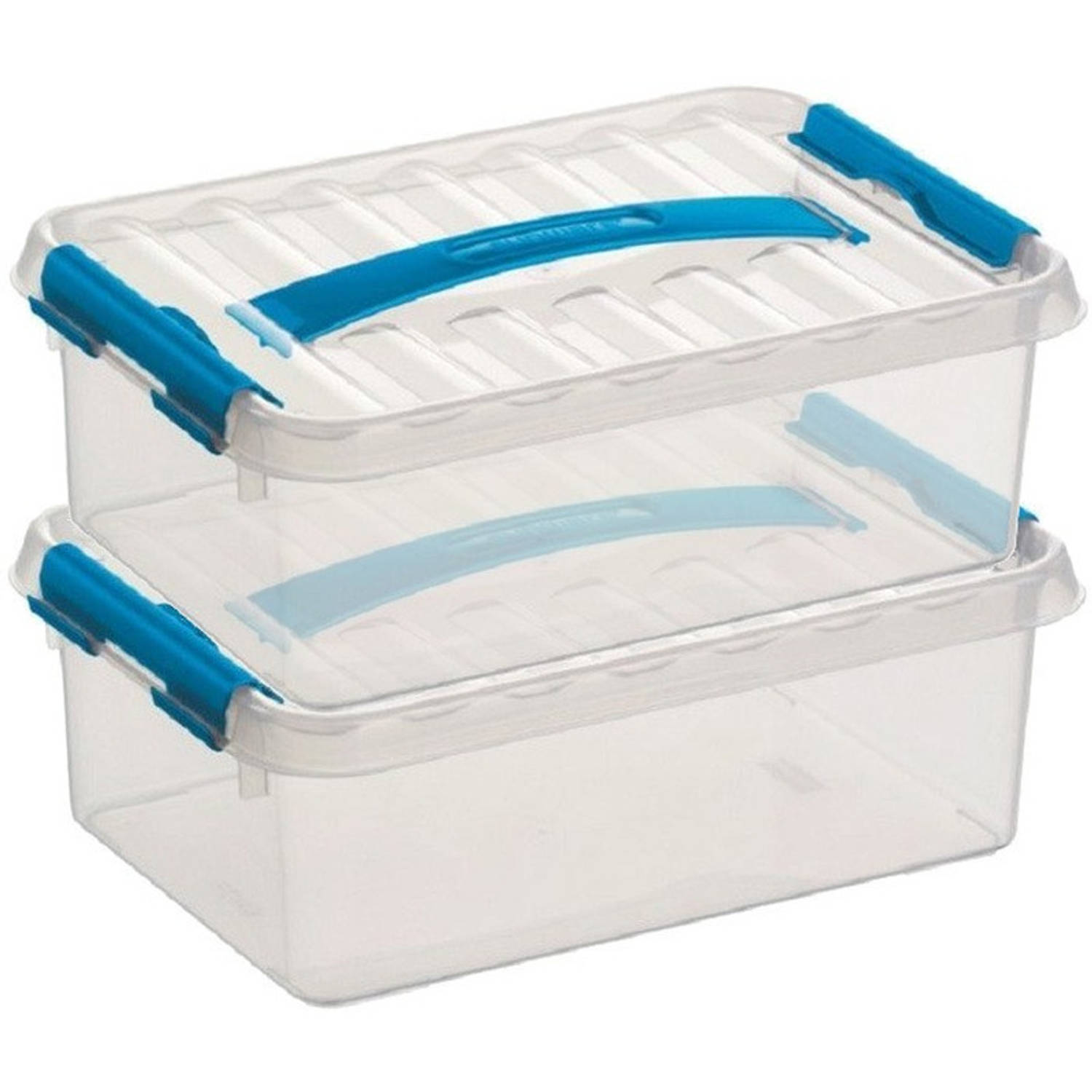 2x Kunststof Stapelbare Opbergbak 4 Liter 30 X 20 X 10 Cm - Opbergbox - Blauw