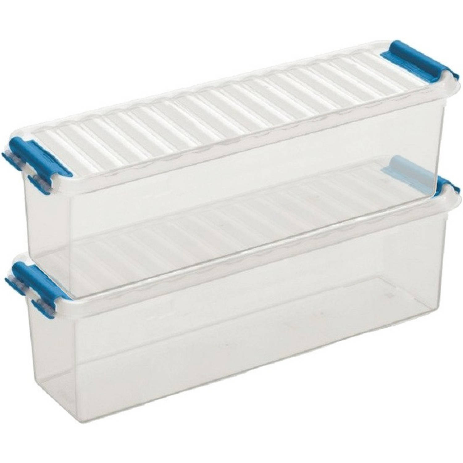 2x Kunststof Stapelbare Opbergbak 1,3 Liter 27 X 8,4 X 9 Cm - Opbergbox - Blauw