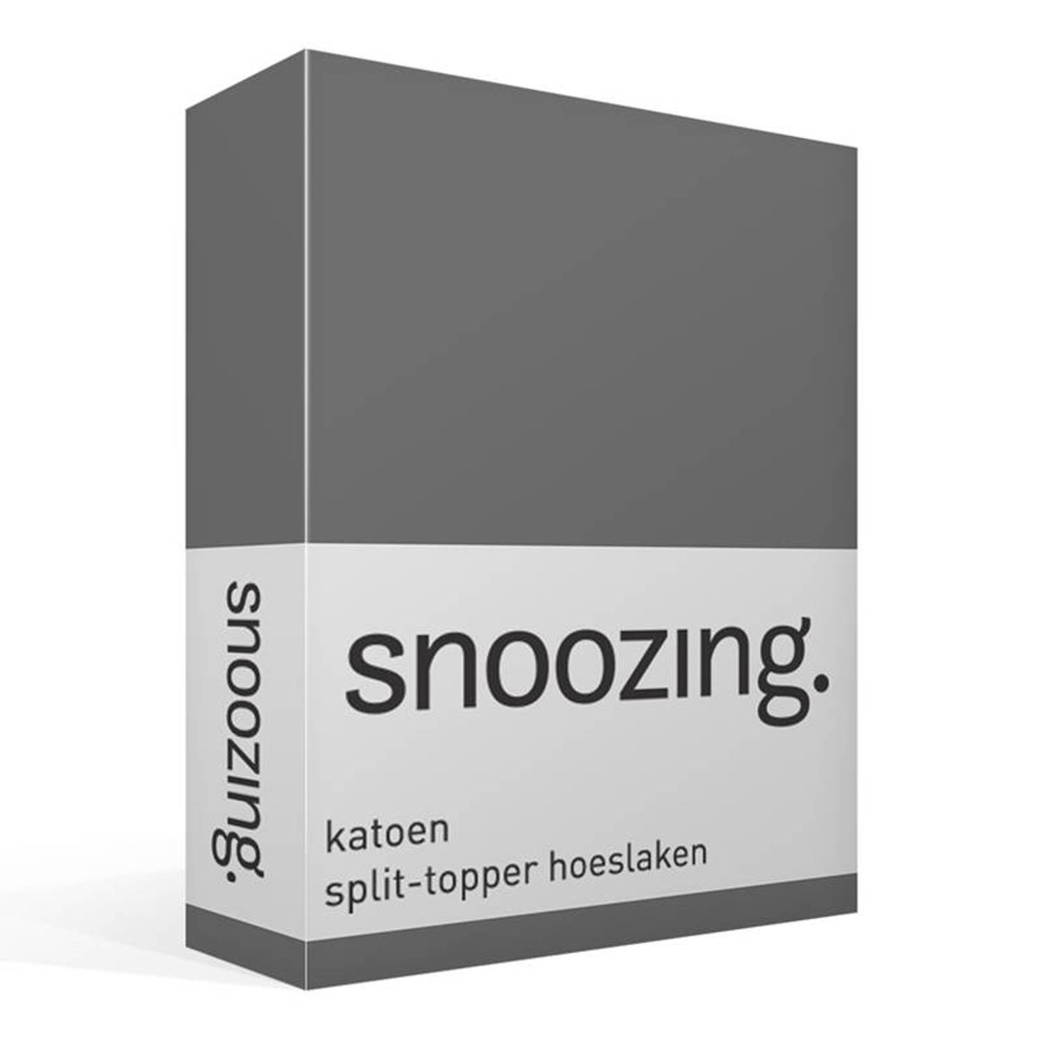 Snoozing - Katoen - Split-topper - Hoeslaken - Tweepersoons - 140x200 Cm - Antraciet - Grijs